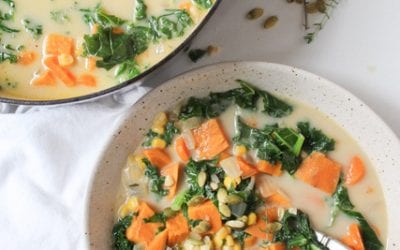 Creamy Sweet Potato, Corn, and Kale Chowder!