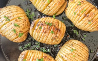 Hasselback Potato Skillet with Mustard Garlic Butter + Chives!