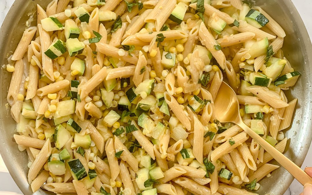 Creamed Corn Pasta with Zucchini and Basil Recipe!
