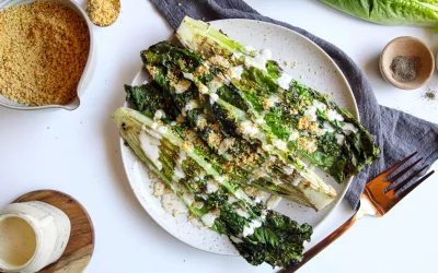 Whole 30 Grilled Romaine Salad with Parmesan Crumble